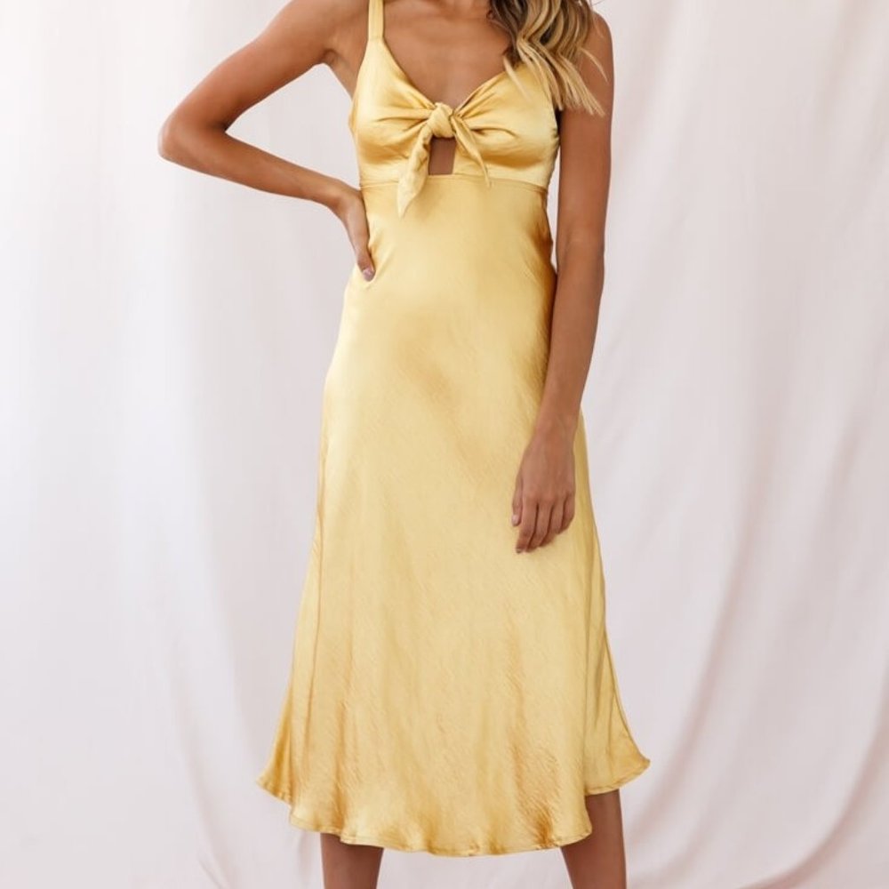 Perfect Day Satin Midi Dress Mustard